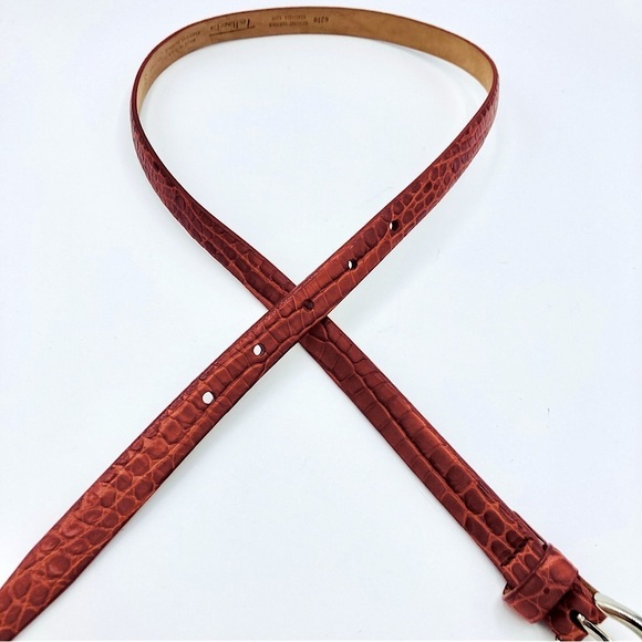 Talbots Croc-Embossed Brown Belt with Silver Buckle - Picture 4 of 10
